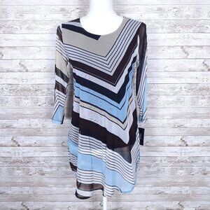Alfani Sheer Tunic Blouse Top PS Lined Striped 888